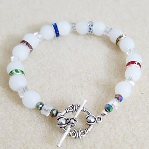 Czech crystal spacers & white glass bead bracelet